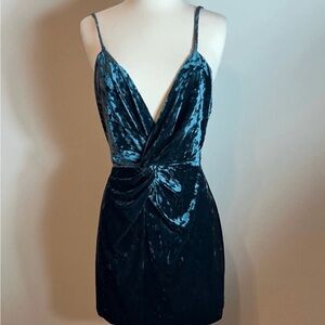 Zara Teal Velvet Mini Dress